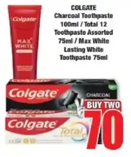 Boxer COLGATE Charcoal Toothpaste/ Total 12 Toothpaste Assorted/ Max White Lasting White Toothpaste offer