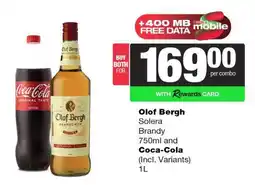 Spar Tops Olof Bergh Solera Brandy 750ml and Coca-Cola 1L offer