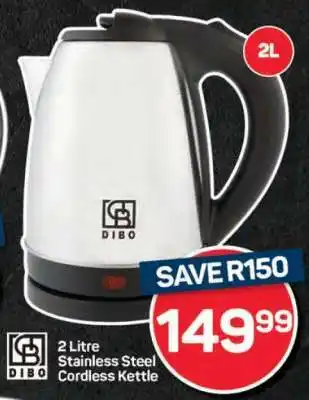 Pick n Pay DIBO 2 Litre Stainless Steel Cordless Kettle offer