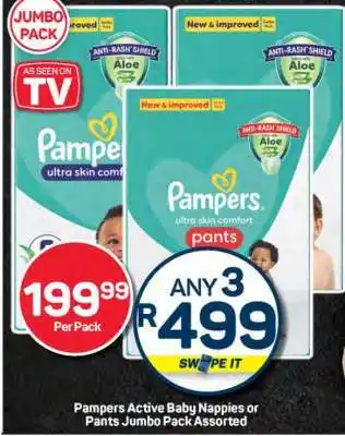 Pick n Pay Pampers Active Baby Nappies or Pants Jumbo Pack Assorted offer