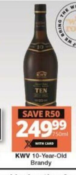 Checkers KWV 10-Year-Old Brandy 750ml offer