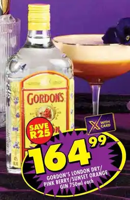 Shoprite Gordon's london dry/ pink berry/ sunset orange gin offer