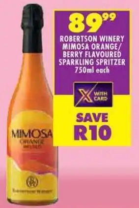 Shoprite Robertson winery mimosa orange/ berry flavoured sparkling spritzer offer