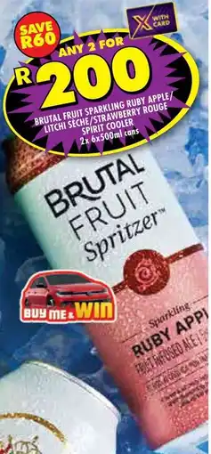 Shoprite Brutal fruit sparkling ruby apple/ litchi seche/ strawberry rouge spírit cooler offer