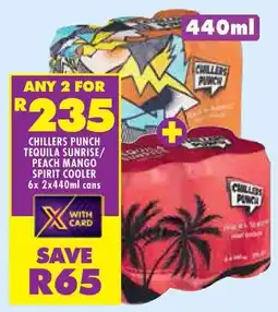 Shoprite Chillers punch tequila sunrise/ peach mango spirit cooler cans offer