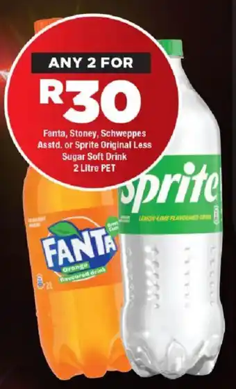 Fanta, Stoney, Schweppes As std. or Sprite Original Less Sugar Soft Drink