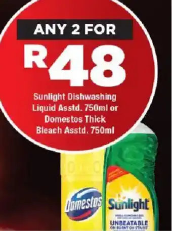 OK Foods Sunlight Dishwashing Liquid Asstd. or Domestos Thick Bleach Asstd. offer