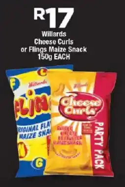 OK Foods Willards Cheese Curls or Flings Maize Snack offer