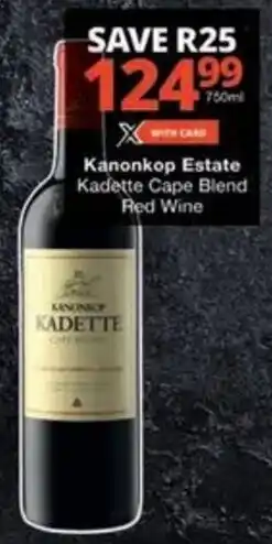 Checkers Hyper Kanonkop Estate Kadette Cape Blend Red Wine offer