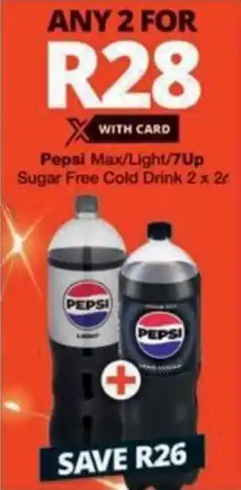 Checkers Hyper Pepsi Max/ Light/ 7Up Sugar Free Cold Drink offer