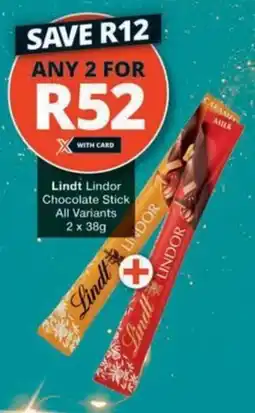 Checkers Hyper Lindt Lindor Chocolate Stick All Variants offer