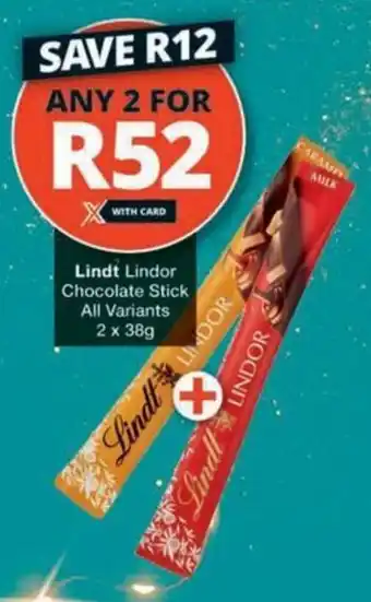 Checkers Hyper Lindt Lindor Chocolate Stick All Variants offer