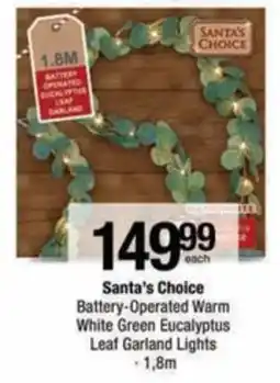 Checkers Hyper Santa's Choice Battery-Operated Warm White Green Eucalyptus Leaf Garland Lights offer