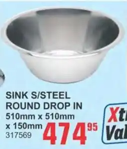 Cashbuild Sink s/steel round drop in offer
