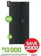 Defy Fridge SXS Black Glass Door DFF456 496L
