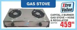 Cashbuild Capital 2 burner gas stove + hose & regulator offer