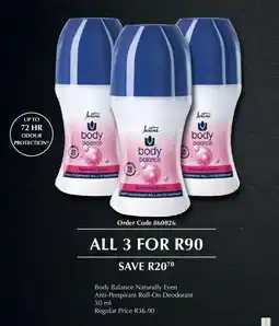 Justine Body Balance Naturally Even Anti-Perspirant Roll-On Deodorant offer