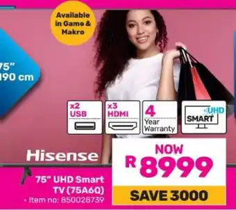 Game Hisense 75” UHD Smart TV (75A6Q) offer