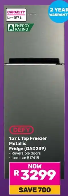Game DEFY 157 L Top Freezer Metallic Fridge (DAD239) offer