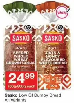 Checkers Sasko Low GI Dumpy Bread All Variants offer