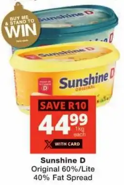 Checkers Sunshine D Original 60%/ Lite 40% Fat Spread offer