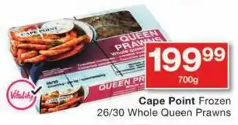 Checkers Cape Point Frozen 26/30 Whole Queen Prawns offer