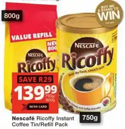 Checkers Nescafé Ricoffy Instant Coffee Tin/ Refill Pack offer