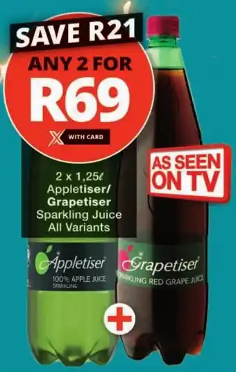 Checkers Appletiser/ Grapetiser Sparkling Juice All Variants offer