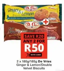 Checkers De Vries Ginger & Lemon/ Double Velvet Biscuits offer