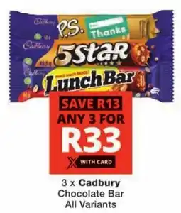 Checkers Cadbury Chocolate Bar All Variants offer