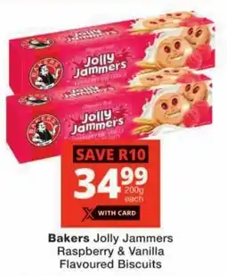 Checkers Bakers Jolly Jammers Raspberry & Vanilla Flavoured Biscuits offer