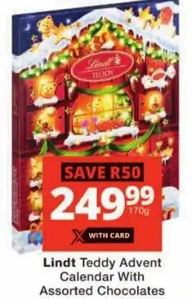 Checkers Lindt Teddy Advent Calendar With Assorted Chocolates offer