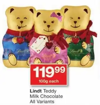 Checkers Lindt Teddy Milk Chocolate All Variants offer
