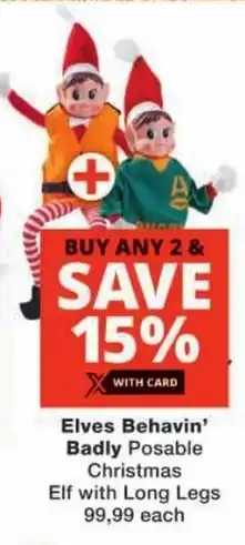 Checkers Elves Behavin' Badly Posable Christmas Elf with Long Legs offer