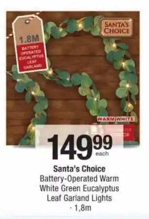 Checkers Santa's Choice Battery-Operated Warm White Green Eucalyptus Leaf Garland Lights offer