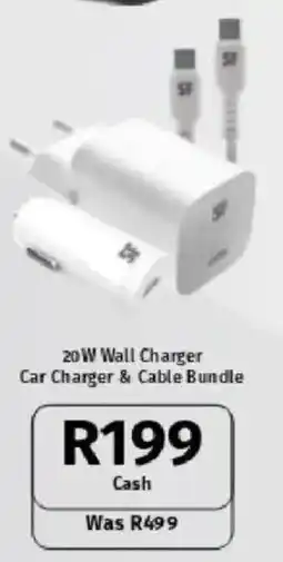 Vodacom 20 W Wall Charger Car Charger & Cable Bundle offer