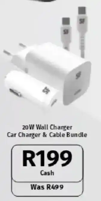Vodacom 20 W Wall Charger Car Charger & Cable Bundle offer