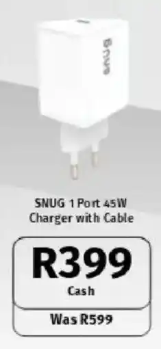 Vodacom SNUG 1 Port 45W Charger with Cable offer