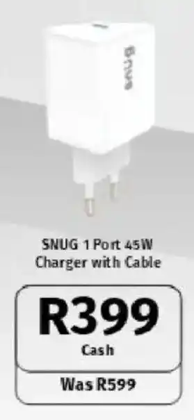 Vodacom SNUG 1 Port 45W Charger with Cable offer