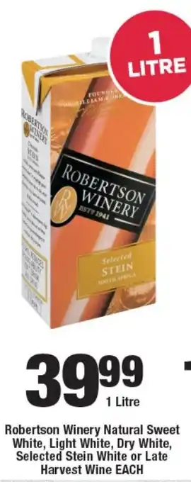 OK Liquor Robertson Winery Natural Sweet White, Light White, Dry White, Selected Stein White or Late Harvest Wine offer