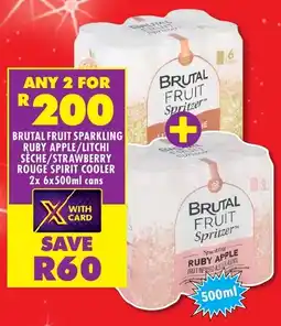 Shoprite Liquor Brutal fruit sparkling ruby apple/ litchi sèche/ strawberry rouge spirit cooler cans offer