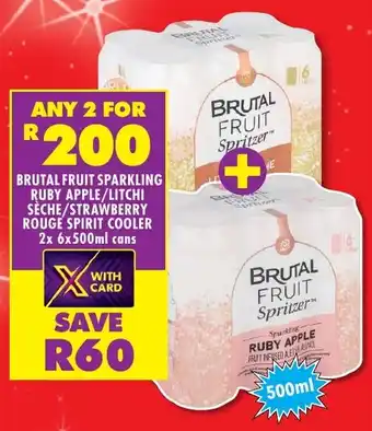 Shoprite Liquor Brutal fruit sparkling ruby apple/ litchi sèche/ strawberry rouge spirit cooler cans offer