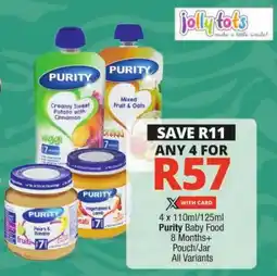 Checkers Purity Baby Food 8 Months+ Pouch/ Jar All Variants offer