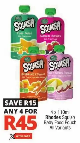 Checkers Rhodes Squish Baby Food Pouch All Variants offer