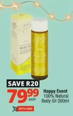 Checkers Happy Event 100% Natural Body Oil offer