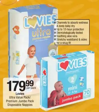Checkers Lovies Ultra Value Pack/ Premium Jumbo Pack Disposable Nappies offer