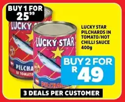 Usave Lucky star pilchards in tomato/ hot chilli sauce offer