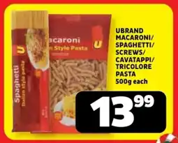 Usave Ubrand macaroni/ spaghetti/ screws/ cavatappi/ tricolore pasta offer