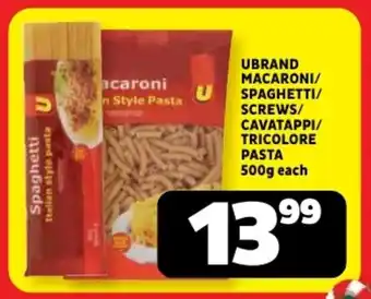 Usave Ubrand macaroni/ spaghetti/ screws/ cavatappi/ tricolore pasta offer