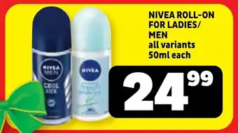 Usave Nivea roll-on for ladies/ men offer